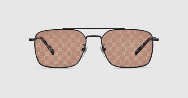 Specialized fit rectangular sunglasses in dark grey | GUCCI® US