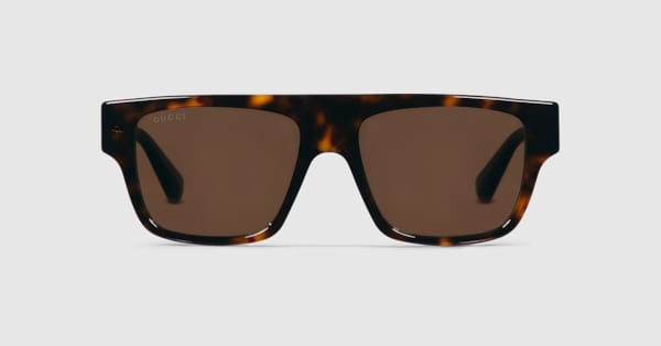 Rectangular frame sunglasses in dark tortoiseshell | GUCCI® US