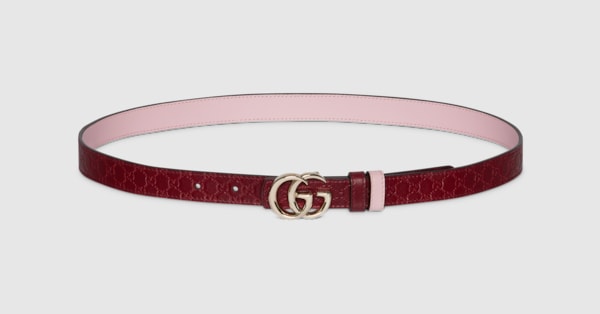 ダブルG リバーシブル スリムベルト ・グッチ ロッソ アンコーラ（深い