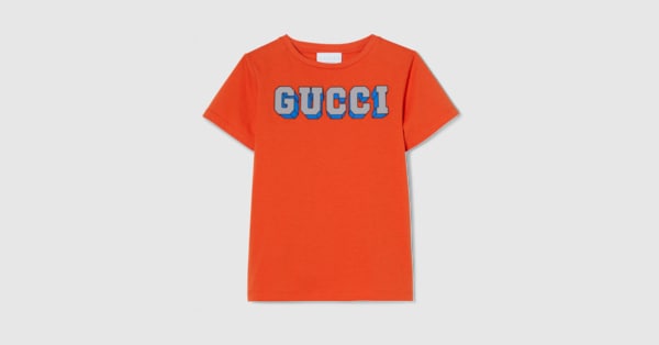 Children's cotton T-shirt with print in orange | GUCCI® US