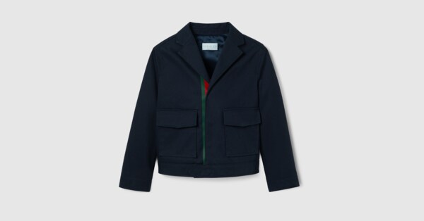 Children's cotton jacket with Web in dark blue | GUCCI® US