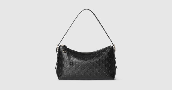 GUCCI GGエンブレム ミディアム ショルダーバッグ【関税送料込】 GGエンブレム〕ミディアム ショルダーバッグブラック GGレザー