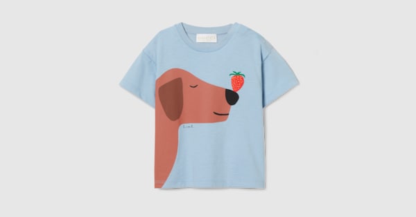 Baby printed cotton T-shirt in light blue | GUCCI® US