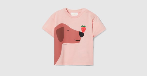 Baby printed cotton T-shirt in light pink | GUCCI® CA