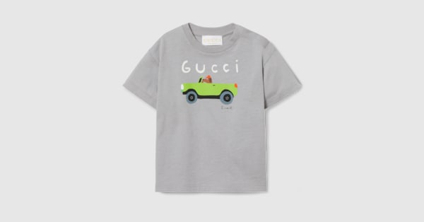 GUCCI キッズTシャツ　GUCCIベビー　GUCCIトップス Baby printed cotton jersey T-shirt in blue - Gucci Kids | Mytheresa