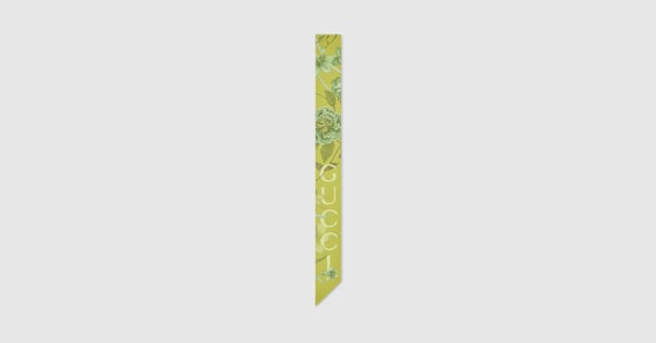 Printed silk twill ribbon in green | GUCCI® US