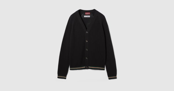 GUCCI カーディガン Mサイズ 100%コットン インターシャ シルクコットン カーディガンネイビー | GUCCI公式