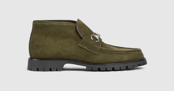 ホースビット付き メンズ アンクルブーツ ・ダークグリーン スエード