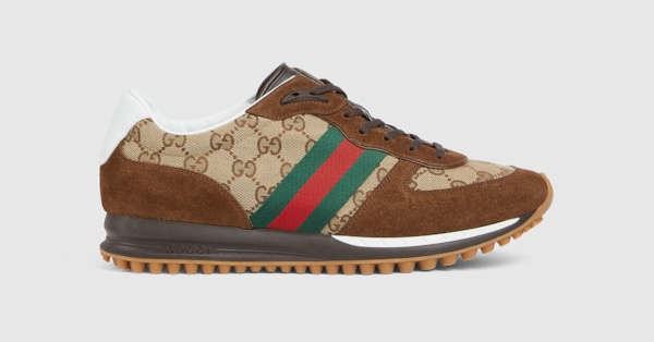 Men's Gucci Re-Motion sneaker in beige and dark brown GG