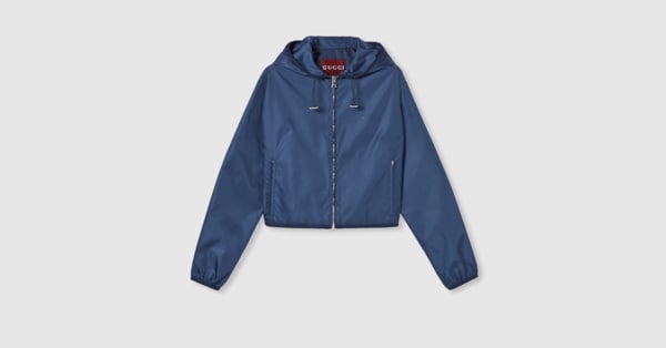 Gabardine jacket with metal logo in blue | GUCCI® US