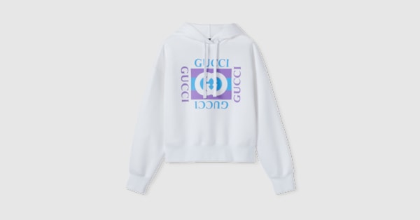 Cotton hooded sweatshirt with print in white | GUCCI® NO