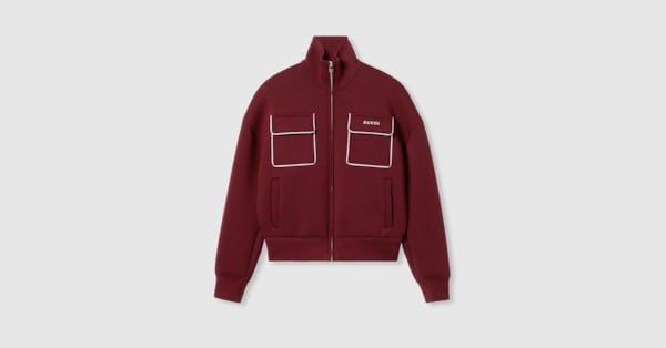 Jersey zip sweatshirt with logo in gucci rosso ancora red