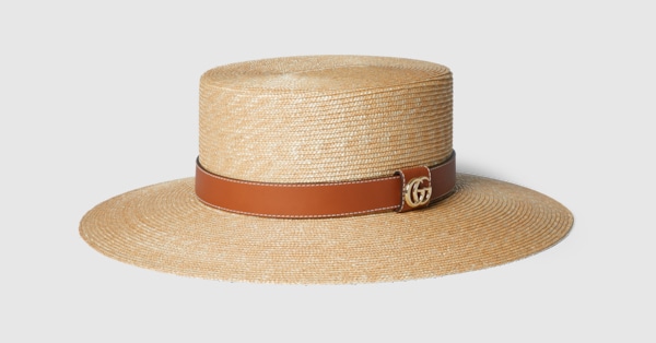ストローハット GUCCI RAFFIA HAT レザー ディテール付き ストローハットナチュラル | GUCCI公式