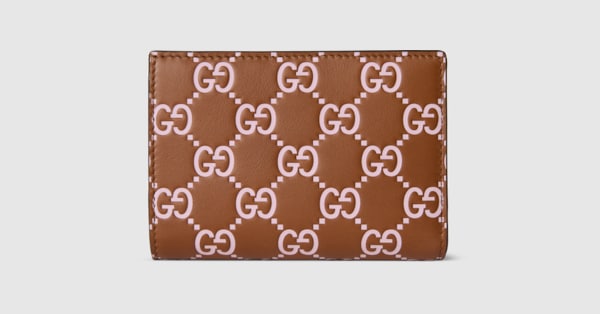 GGエンブレム〕スモールウォレット ・ブラウン＆ピンク GGレザー