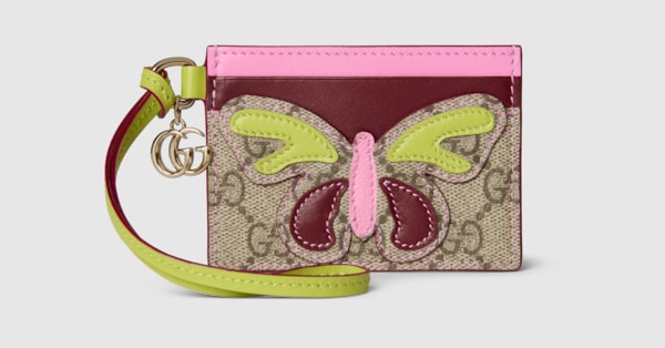 Card case with Double G and butterfly in beige and dark