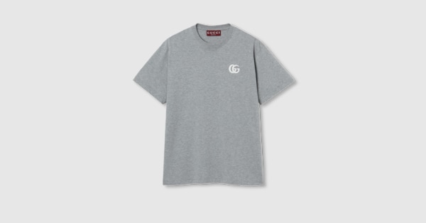 Cotton jersey T-shirt with embroidery in grey | GUCCI® CA
