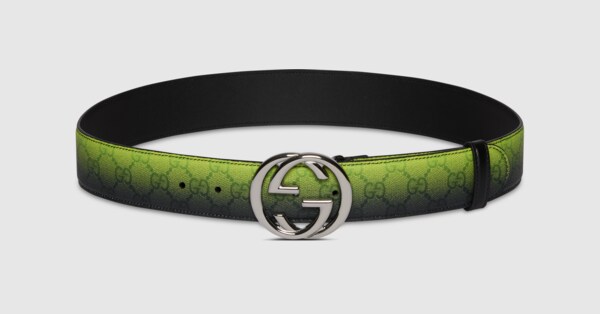 Gucci Chroma belt with Interlocking G in lime and black fabric