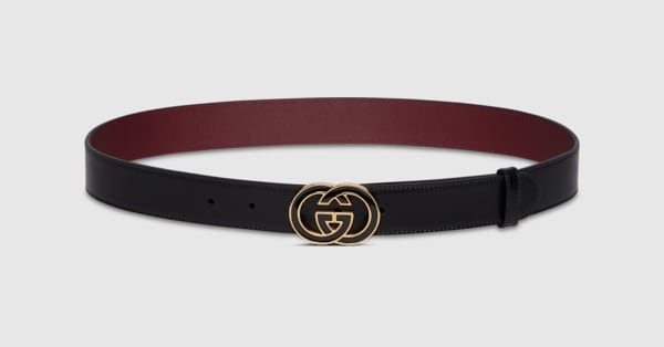 Belt with Interlocking G buckle in black and Rosso Ancora