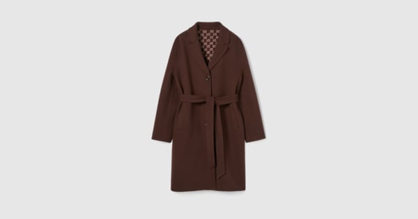 Gucci ブラウン ロングコート リバーシブル シルクウール コートブラウン | GUCCI公式