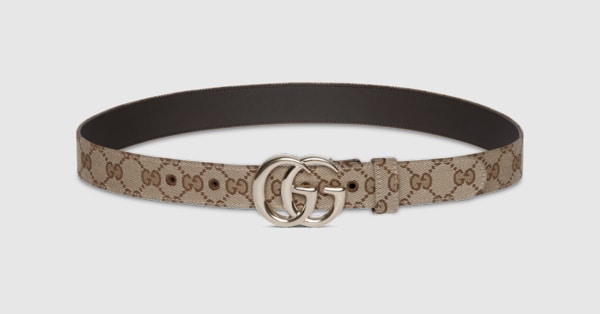 GUCCI GGパターン ベルト ブラウン/ベージュ オーバル バックル付き GG ベルトベージュ＆ダークブラウン