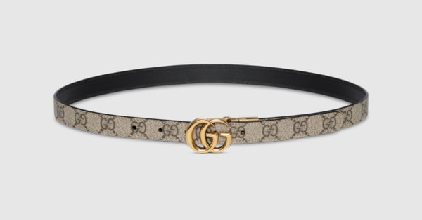 GG Marmont reversible thin belt in beige, ebony & black | GUCCI® US