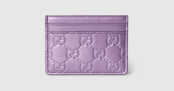 GG Emblem card case in lilac GG leather | GUCCI® ZA