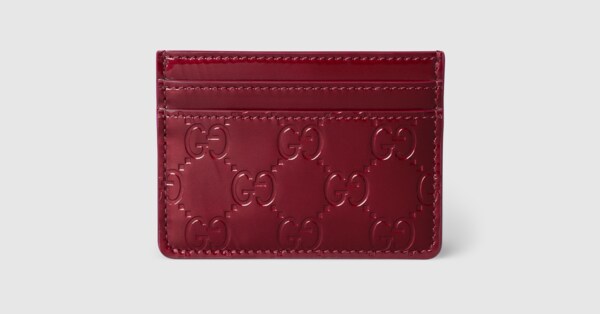 GG Emblem card case in Rosso Ancora red GG leather | GUCCI® US