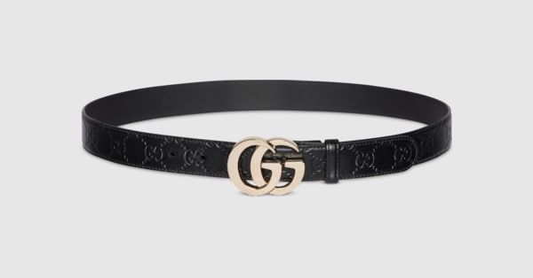 ベルト GUCCI GG MILANO SHINY LEATHER THIN BELT GG Marmont reversible thin belt in black/brown leather