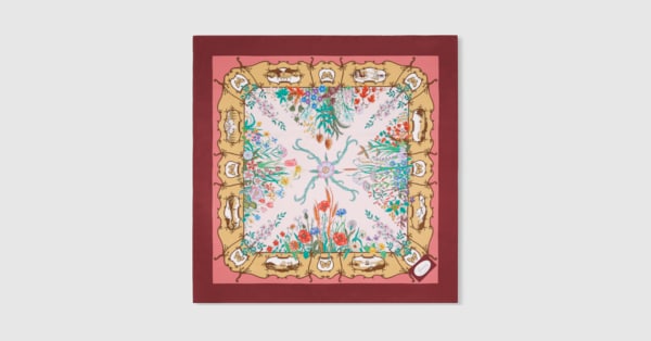 プリント シルクツイル スカーフマルチカラー＆ボルドー | GUCCI公式