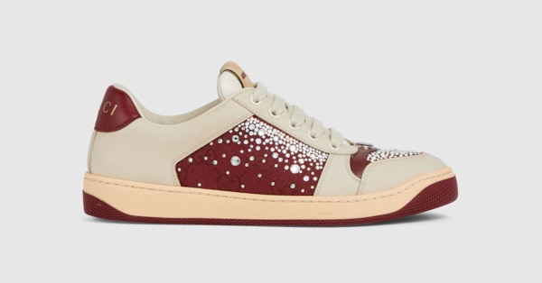 Women's GG crystal Screener sneaker in ivory leather | GUCCI® US