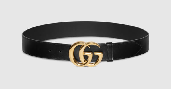 ダブルG シャイニーバックル ワイド ベルトブラック レザー