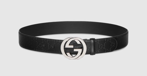 Ceinture avec boucle GG enlacés en cuir gucci signature noir