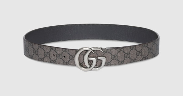 Cintura reversibile GG Marmont in tessuto Supreme grigio e