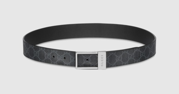 GG belt with rectangular buckle in black GG Supreme | GUCCI® CA