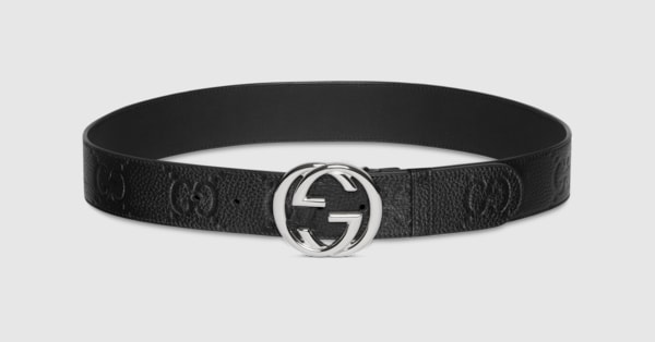 GUCCI ベルト Wide belt with Interlocking G buckle in black leather