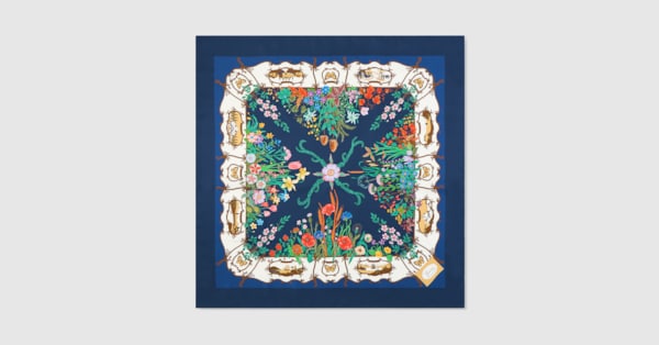 GUCCI シルク スカーフ カラフル プリント シルクツイル スカーフアイボリー＆マルチカラー