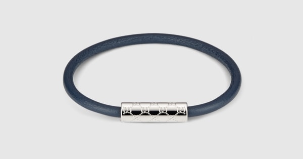 Bracelet with GG detail in dark blue leather | GUCCI® US