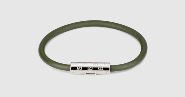 Bracelet with GG detail in forest green leather | GUCCI® US