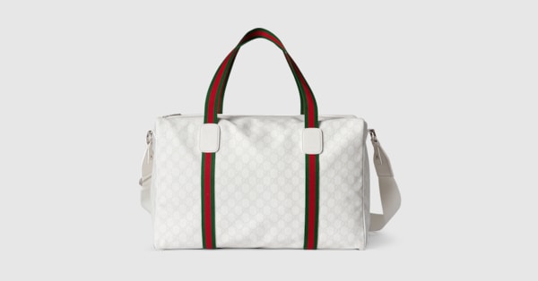 Medium duffle bag with Web in white GG Supreme | GUCCI® US