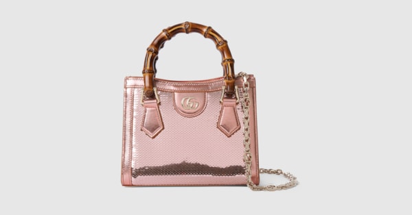 Gucci Diana embroidered small tote bag in light pink silk satin