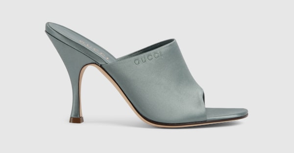 Women's slide sandal in light blue satin | GUCCI® US