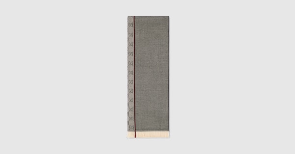 GG wool jacquard scarf in grey and black | GUCCI® US