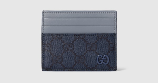 Dusty blue trim GG card case in dark blue GG Supreme | GUCCI® US