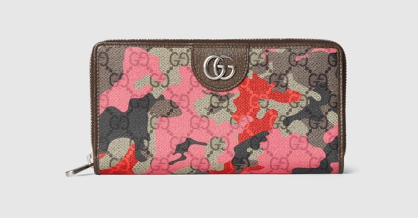 GG ジップアラウンドウォレット ・ピンク＆レッド GG ファブリック