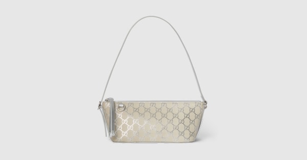 GGエンブレム〕スモール ショルダーバッグ ・シルバー GG ファブリック