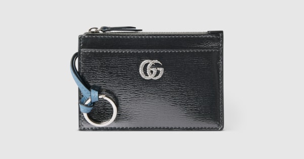GG Marmont zip key pouch in silver patent leather | GUCCI® US