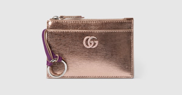 GG Marmont zip key pouch in bronze patent leather | GUCCI® US