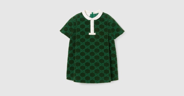 Baby GG cotton velvet dress in green | GUCCI US