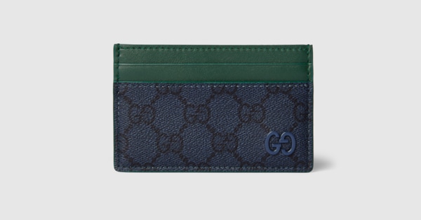 Green GG card case in dark blue GG Supreme | GUCCI® US