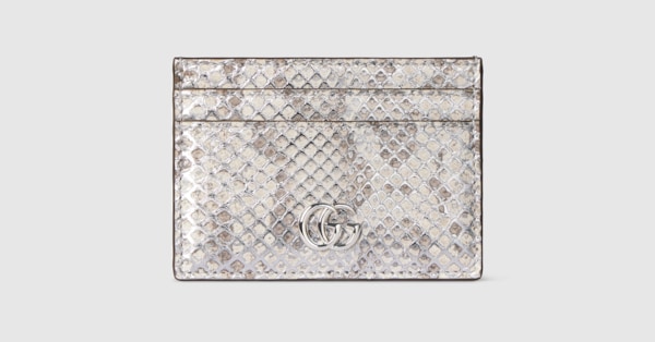GG Marmont python card case in metallic silver | GUCCI® US